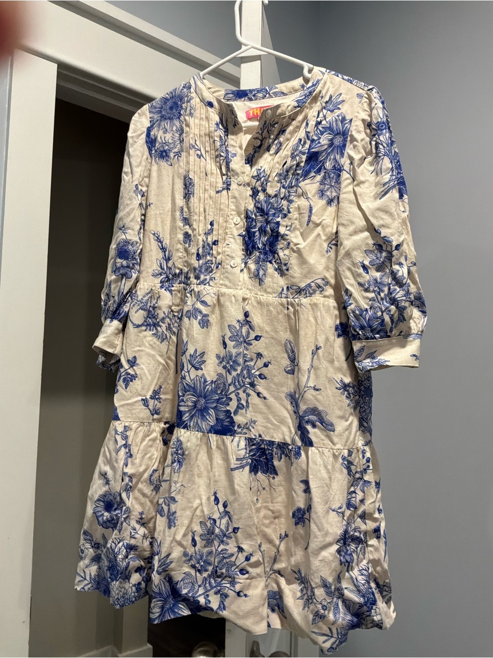 THML Cream Dress with Blue Floral Print
